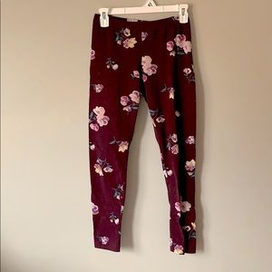 Maroon Floral Leggings